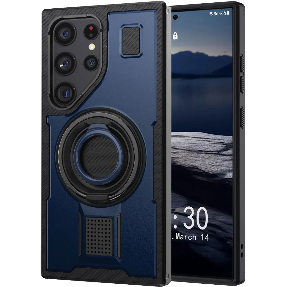 

Для Samsung Galaxy S24 ULTRA 5G чехол для телефона гибридный противоударный двойной кольцевой подставка прочный гибридный тонкий жесткий чехол для телефона синий