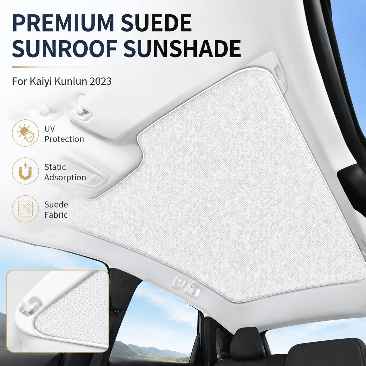 Suede Fabric Static Adsorption Sunroof Sunshade UV Protection For Kaiyi Kunlun 2023 Car Interior Accessory