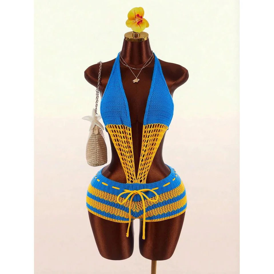Sexy Halter Crochet Jumpsuits 2026 Summer Fashion Clothes Women One Piece Elegant Luxury Bodycon Club Party Playsuit Jumpsuits