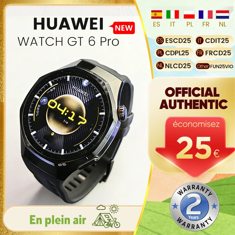 Montre connectée HUAWEI Watch GT 6 Pro 46 mm GPS, écran tactile AMOLED de 1,47 pouces, autonomie jusqu'à 21 jours, niveau professionnel du cyclisme, NFC