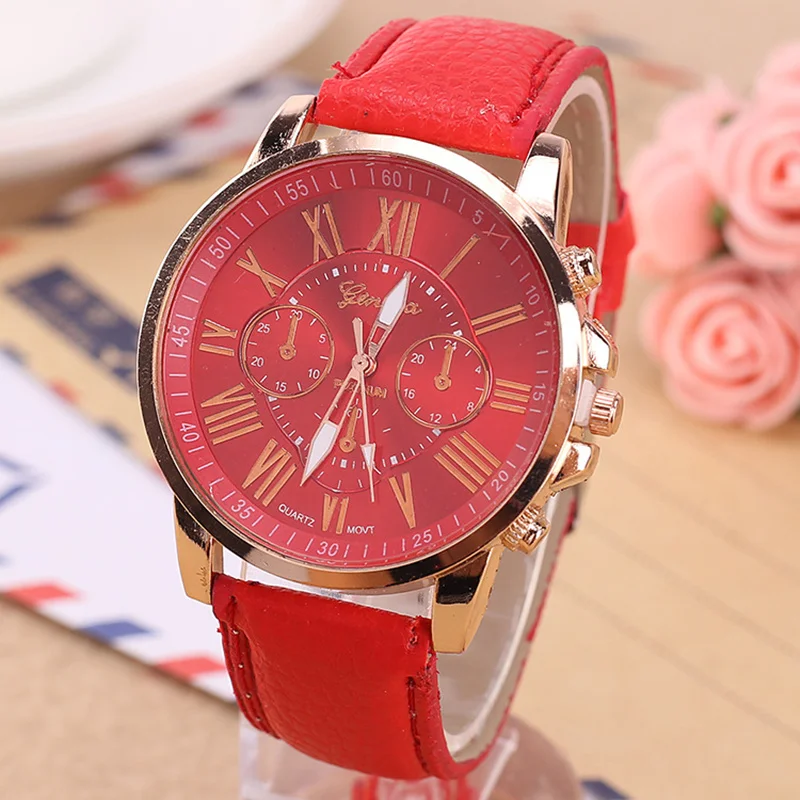 Geneva Women Watch Fashion Popular Leather Quartz Watches Casual Elegant Female Girl Lady Round Dial Wristwatch Feminio Relogio