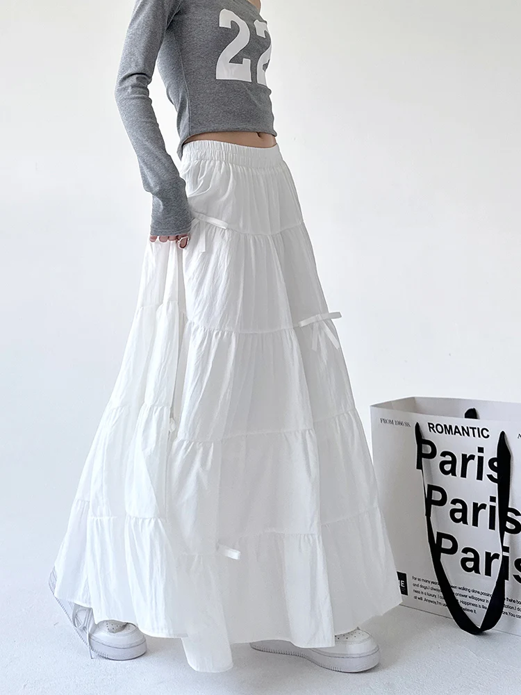 

Ele High Waist A-Line Skirt White Slimming Cake Skirt Commute Sle Long Skirt Polyester Cotton Blend Spring Autumn