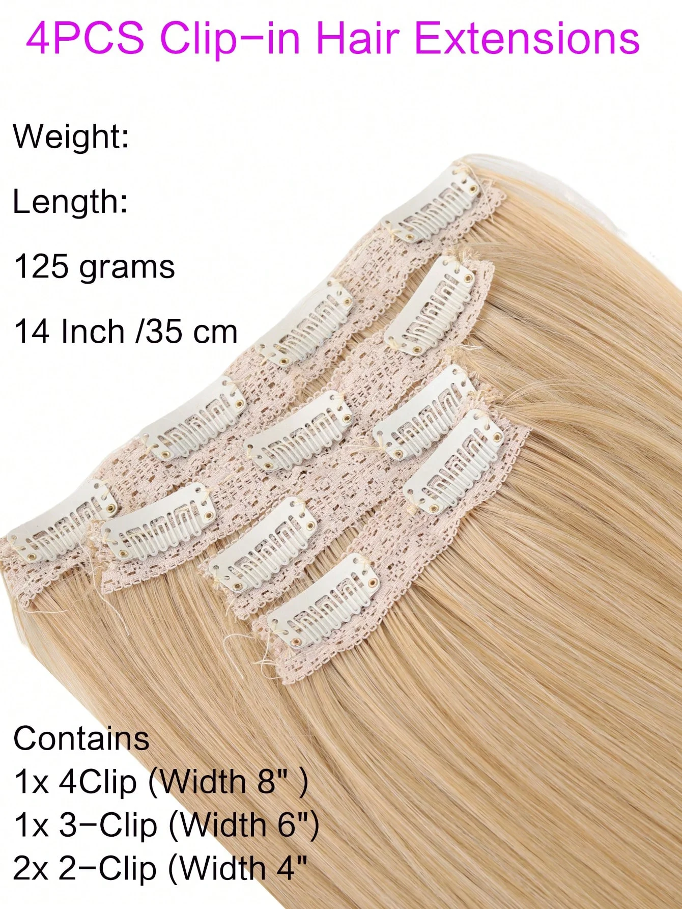 14Inch Synthetic Long Straight Hair Extension 4pcs/set Black Brown Blonde Adds Volume Hairpiece for Women
