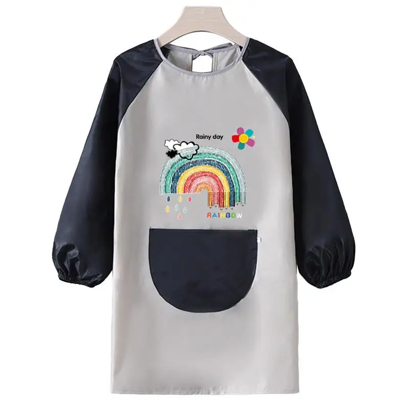 New Long Sleeved Gown Cartoon Print Children\'s Bib Waterproof Kids Boys Girls Art Craft Painting Drawing Apron