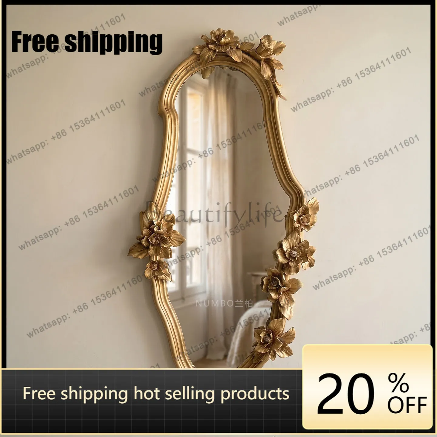 YJ French Style Irregular Wall Full Length Mirror Vibrant Hue Salon Clothing Store Space Slim Decor Mirror