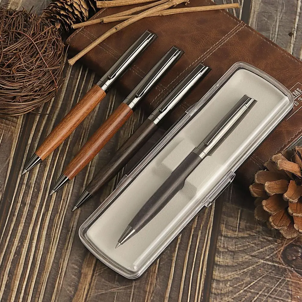 

New 0.5mm Metal Ballpoint Pen Smooth Writing Wood Barrel Gel Pens with Case Black Ink Pen Office