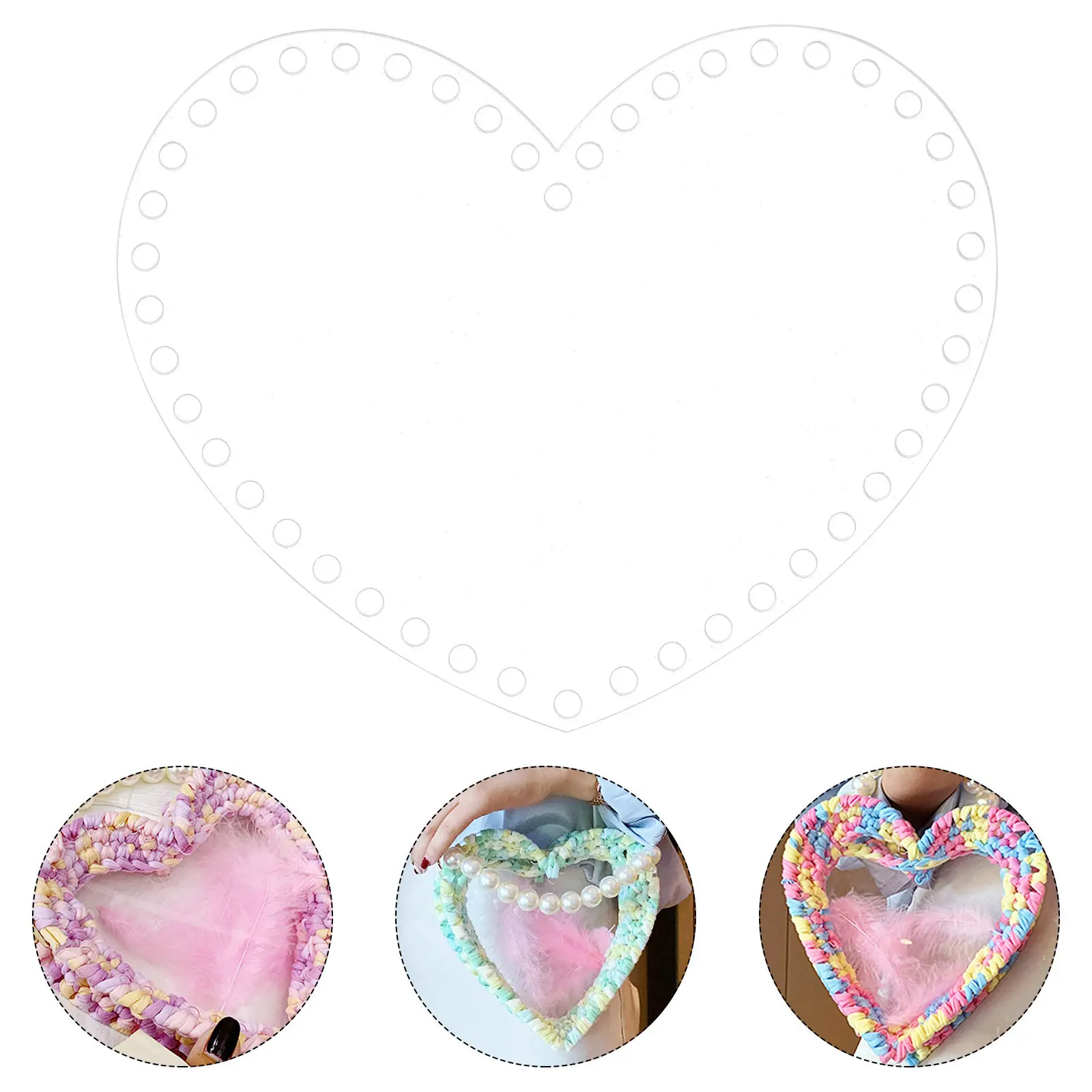 8pcs 4 Sizes Heart Shape Acrylic Basket Bottoms Transparent Clear Weaving Board for DIY Crochet Bag Purse Wallet Handmade Crafts