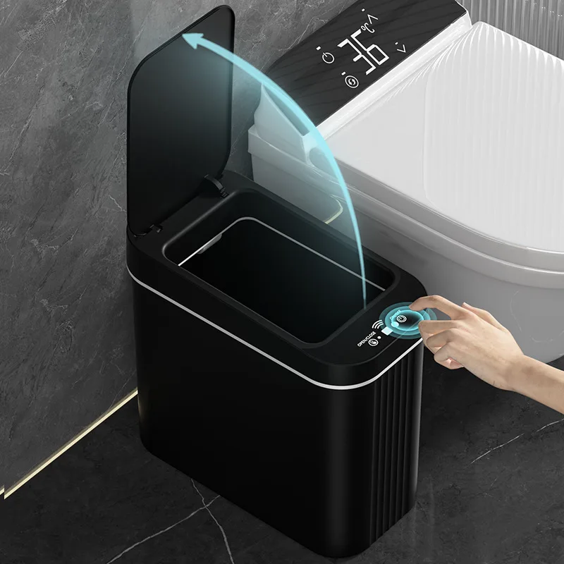 Touch Control Automatic Sensor Trash Slim Rectangular Waterproof Smart Waste Bin with Lid, Small Odor Proof Garbage Can for Bathroom Toilet Bedroom Kitchen