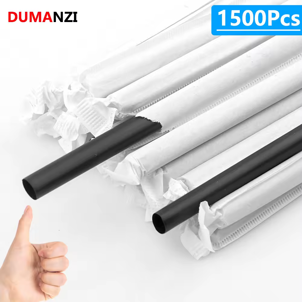 50–1000 Stück schwarze Trinkhalme aus Papier, Kunststoff-Strohhalme, einteilige Verpackung, flexible Trinkhalme für Partyküche und Getränke