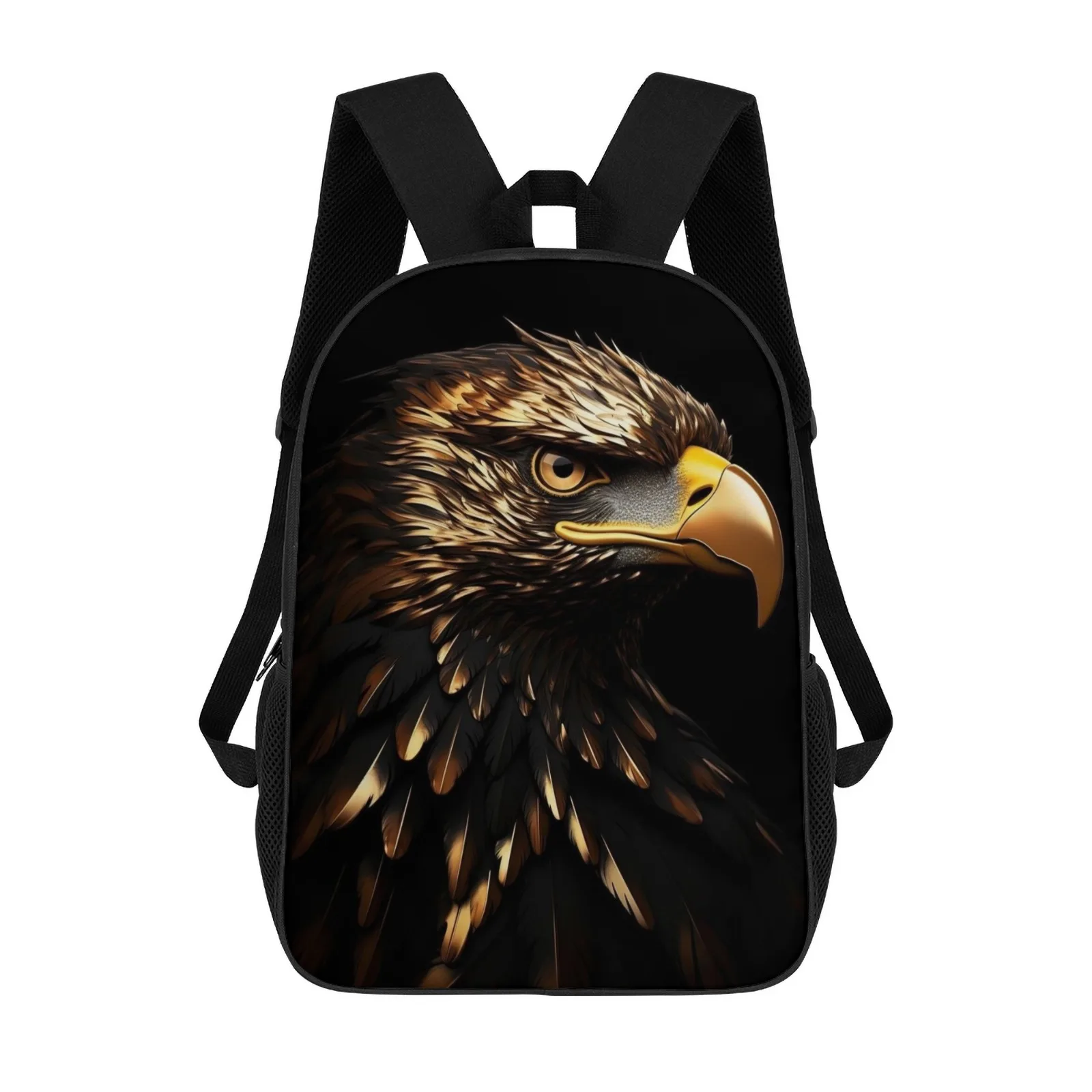 

Eagle Gold Black Animals Mochila Printed Zipper Backpack Book Bag Japanese School Bags 17 Inch School Backpack Bag