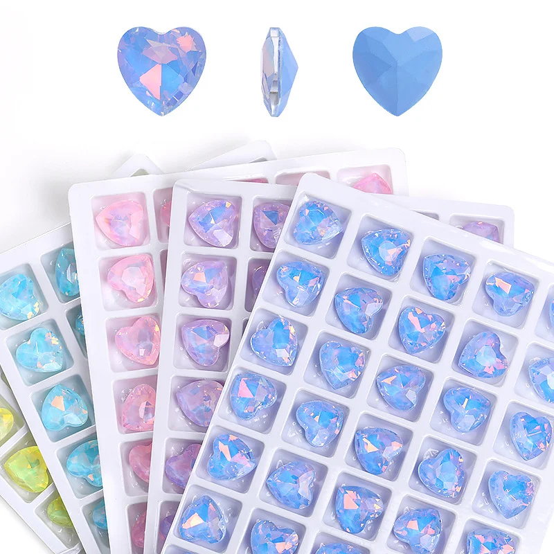 10mm 12mm 14mm Heart Shape Mocha Opal Pointback Crystal Glass Rhinestones for Clothing Nail Art Hair Accessories DIY