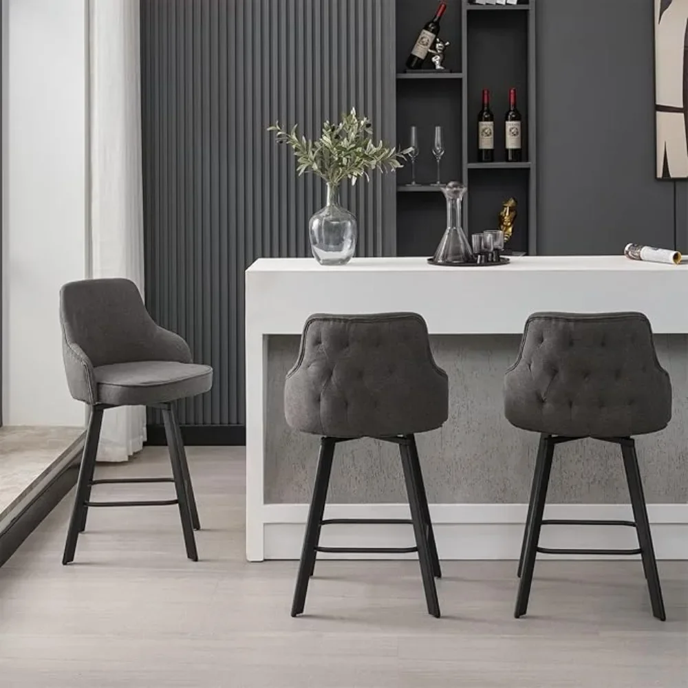 Bar Stools Set of 3, Linen Kitchen Barstools Counter Height for Kitchen Island (Dark Grey, 3PCS 26" Counter Stools)