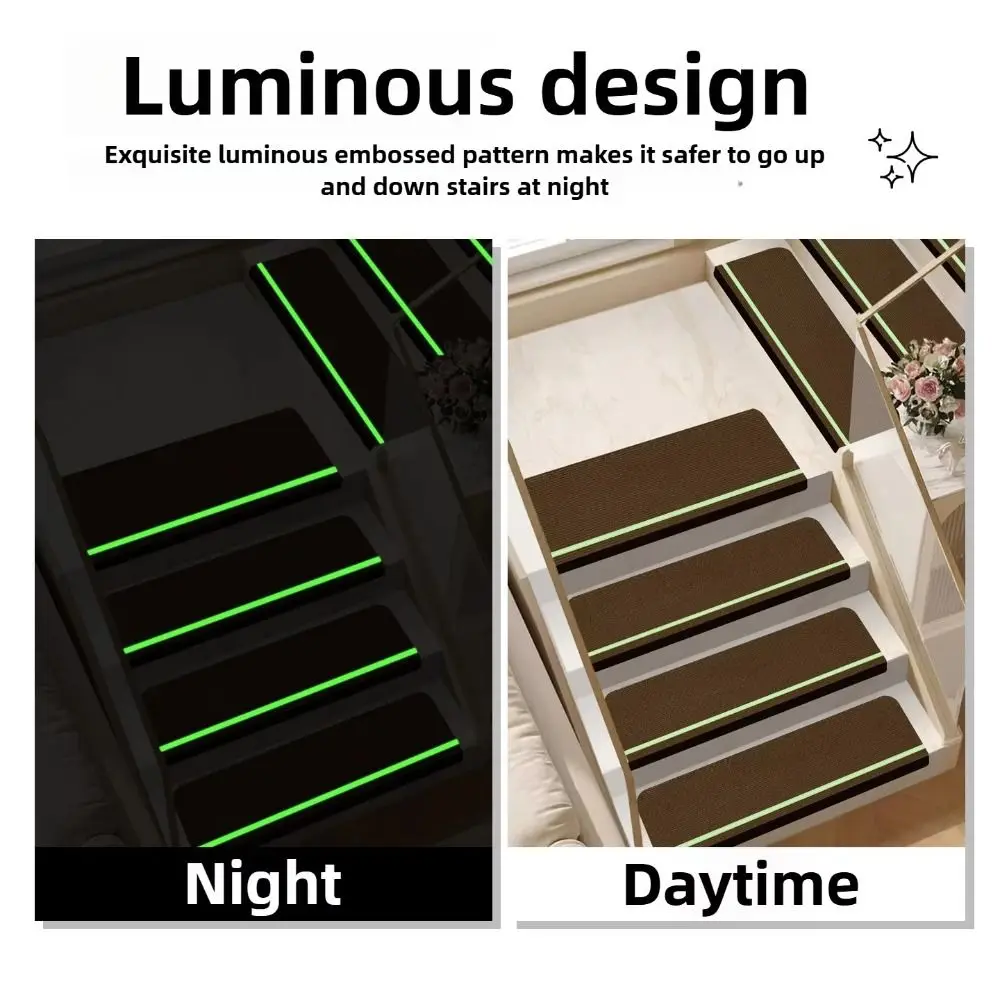 No Glue Needed Luminous Staircase Mat Self-Adhesive Solid Color Step Anti-slip Floor Mat Household Stairs Sticker