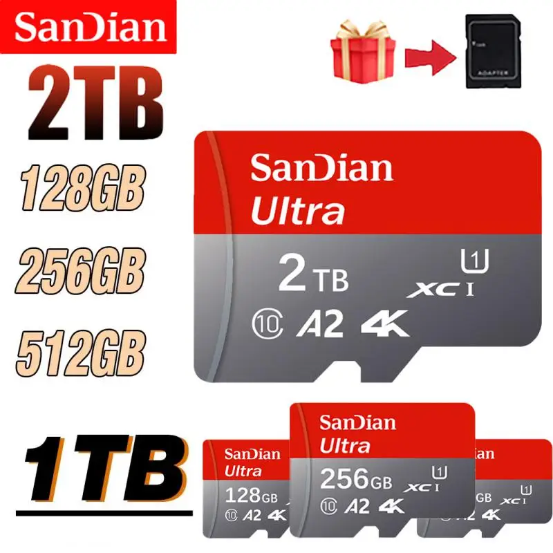 การ์ด Micro TF SD 512GB A2 C10แฟลชการ์ดบัตร TF 128GB การ์ดความจำ100เมกะไบต์/วินาทีความเร็วสูงการ์ด SD 256GB สำหรับพีซี/โทรศัพท์/กล้อง