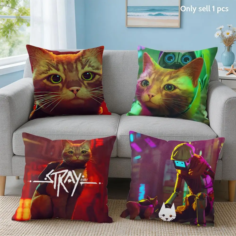 Video Game S-Stray Cushion Cover Soft Short Plush Throw Pillow Cover Hidden Zipper Cutecore Sofa Bedroom Home Decor