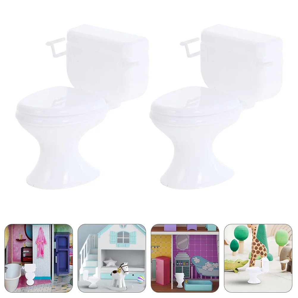 2 Pcs Dollhouse Bathroom Accessories Simulated Toilet Childrens Toys Mini Model Plastic