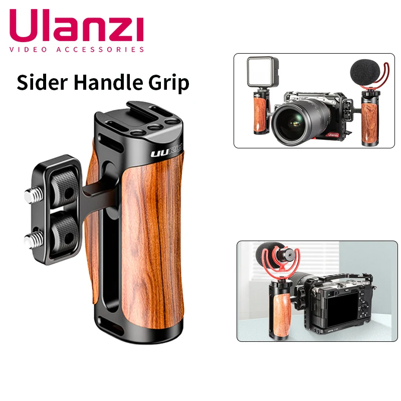 

Ulanzi UURig R075 DSLR Camera Wooden Sider Handle Grip HandGrip Cold Shoe for Nikon Canon Sony A7III A6400 A6500 Camera Cage Rig