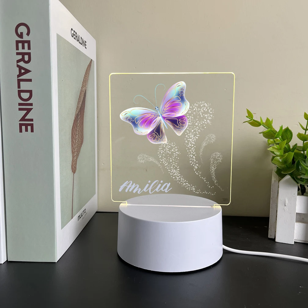 Personalized Custom Butterfly Hot 3D Led Night Lamp Birthday Party Decor Creative Table Bedside Lamp