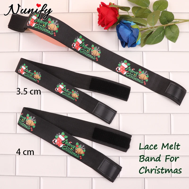 Lace Band With Merry Christmas Printed 4Cm Edge Melt Band With Ear Protector For Chic 3.5Cm Elastic Wig Bands For Melting Lace