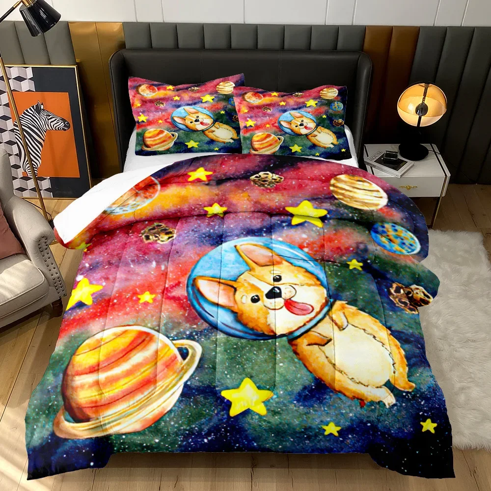 Childrens Space Ship Galaxy Modern Rocketship Duvet Cover for Kids Boys Rocket Planet Star Printed Cartoon for Teens Room Decor