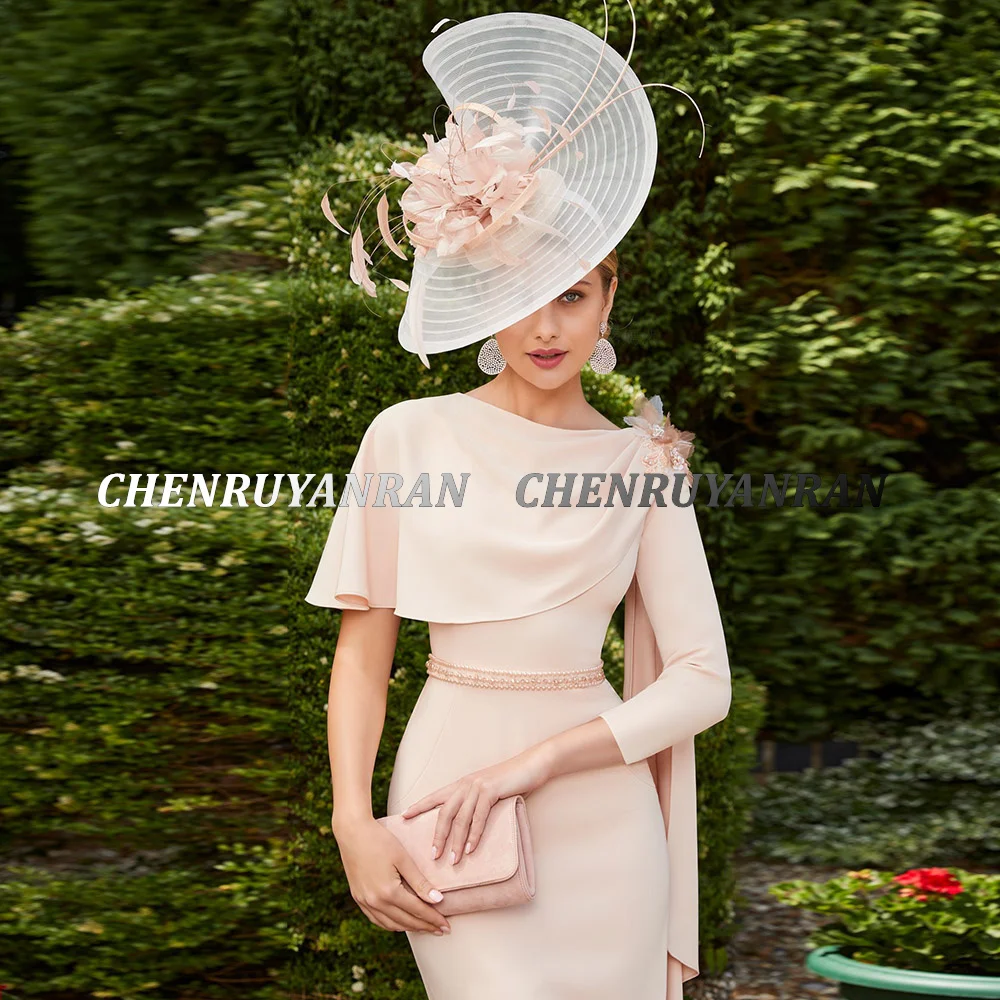 Simple Mother of the Bride Dresses 2022 3D Flower Sheath Wedding Guest Gowns Short Sleeves Elegant Dress Women For Wedding Party