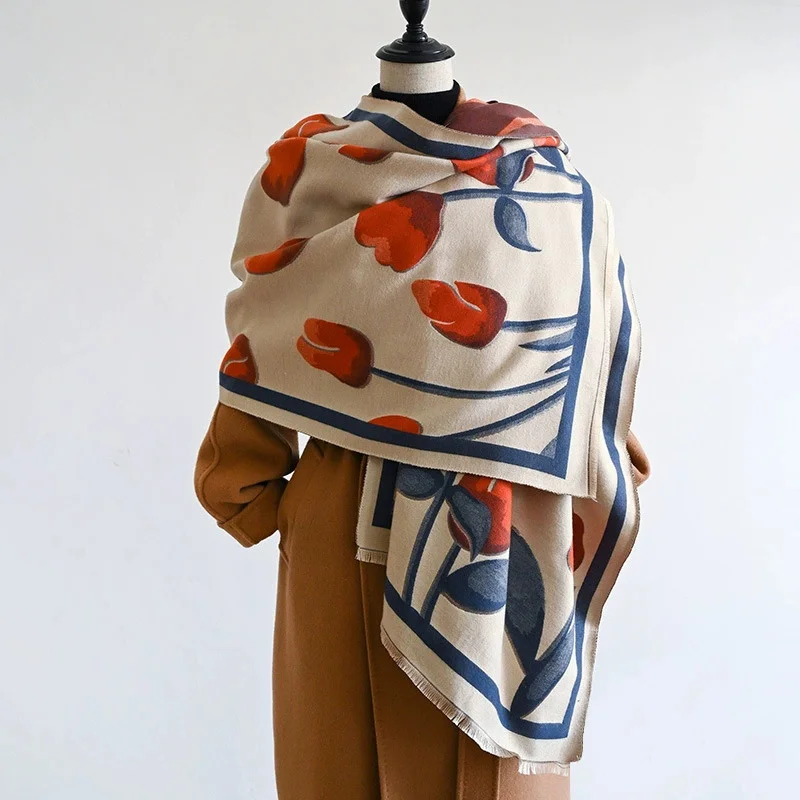 

2025 New Brand Paisley Flowers Scarf for Women Warmer Winter Pashmina Print Scarves Shawls Female Thick Blanket Wraps