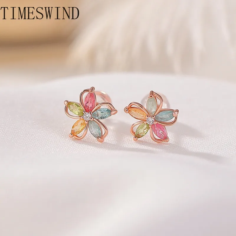 

TIMESWIND оригинальные турмалиновые многоцветные женские серьги с цветком сливы S925, модные украшения с сертификатом