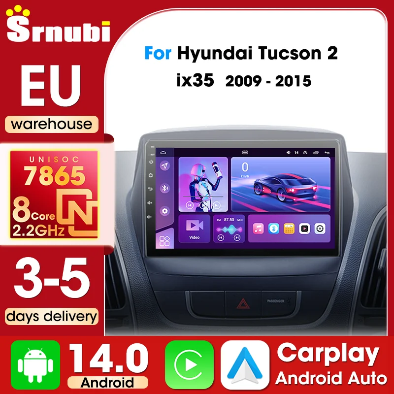 Autoradio Srnubi pour Hyundai Tucson 2 ix35 2009 - 2015, lecteur multimédia Carplay Android Auto, navigation GPS, 2 Din, 8 cœurs, 4G, WIFI, prise en charge SWC, écran QLED