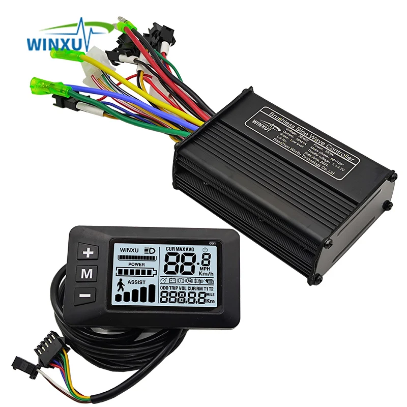 36V 48V 350W 18A FOC Sine Wave Brushless Motor Drive Controller G51 LCD Display Set for Ebike Electric Bicycle Scooter Repair