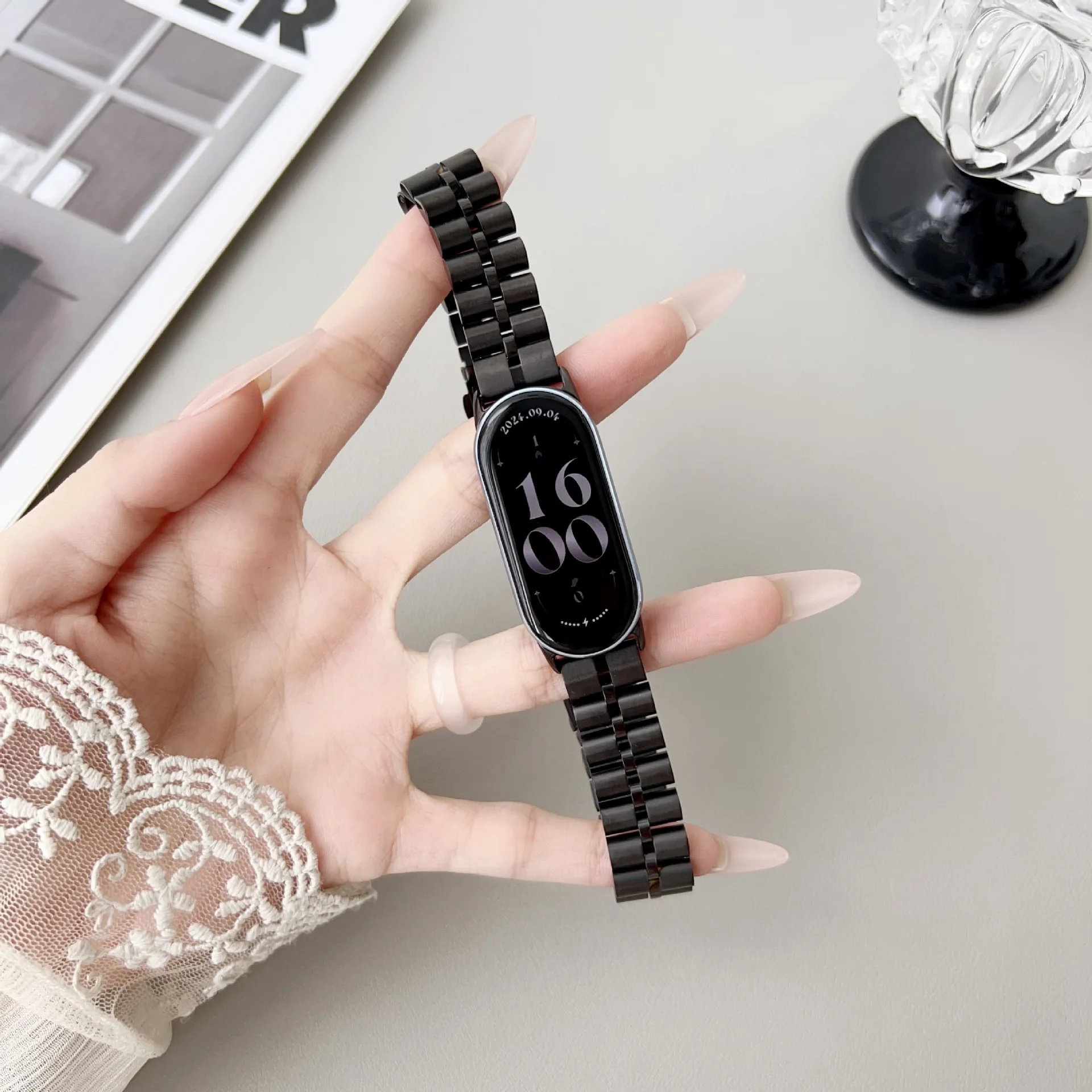 Stainless Steel Bracelet For Mi Band 9 Strap Lady Slim Watchband For Xiaomi Band8 Business Metal Wristband Replaceable Accessory