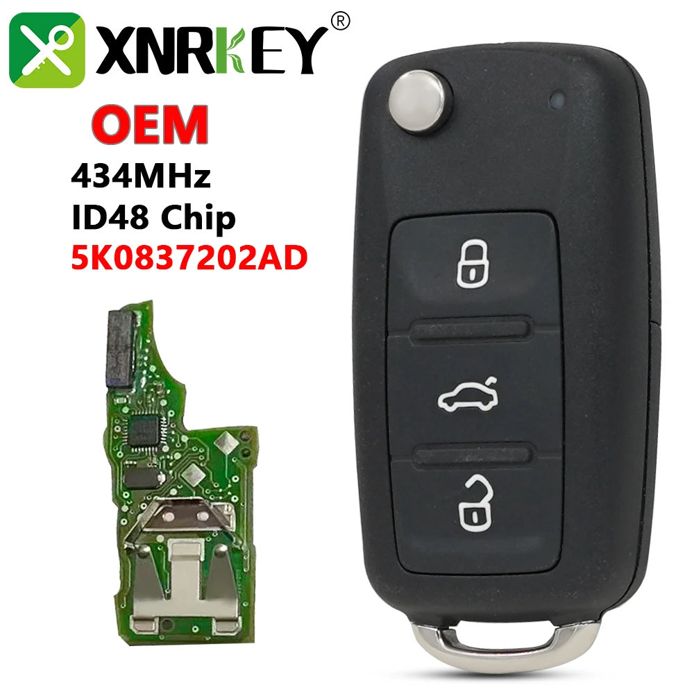 

XNRKEY OEM откидной дистанционный ключ автомобиля ID48 433 МГц для VW Volkswagen Beetle Caddy Eos Golf Jetta Polo Scirocco Tiguan Touran 5K 0837202 АД