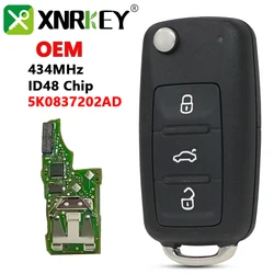 XNRKEY OEM Flip Remote Car Key ID48 433Mhz for VW Volkswagen Beetle Caddy Eos Golf Jetta Polo Scirocco Tiguan Touran 5K0837202AD