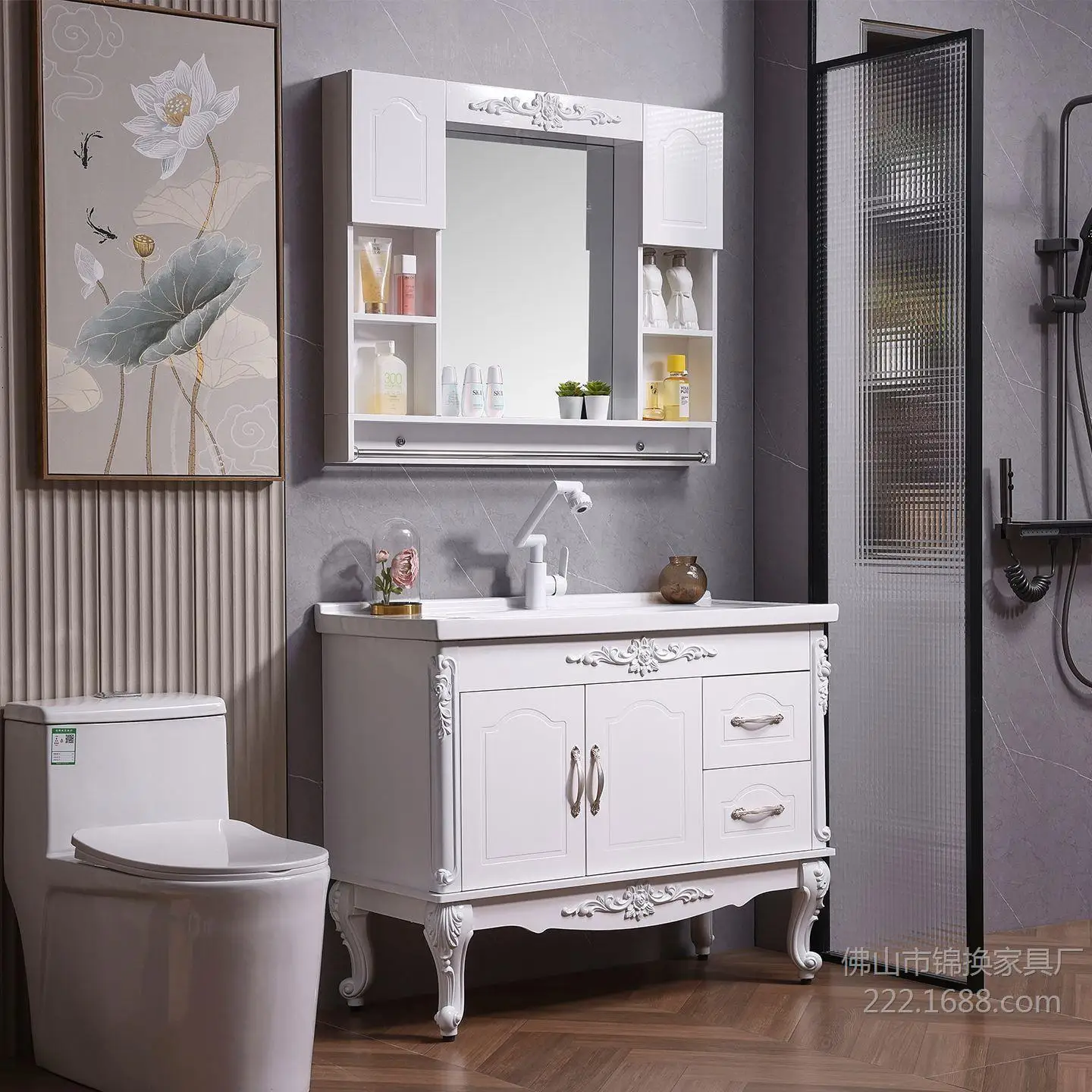 European Bathroom Cabinet Combination Washbasin Floor-to-ceiling Bathroom Sink Integrated Washbasin Modern Simple New Model