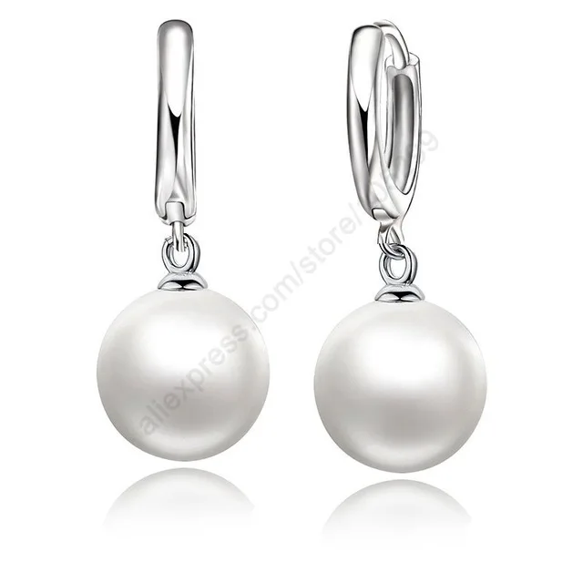 Elegant 12MM Fresh Water Pearls Wedding Earring Accessories 925 Sterling Silver High Quality Drop Earrings For Women