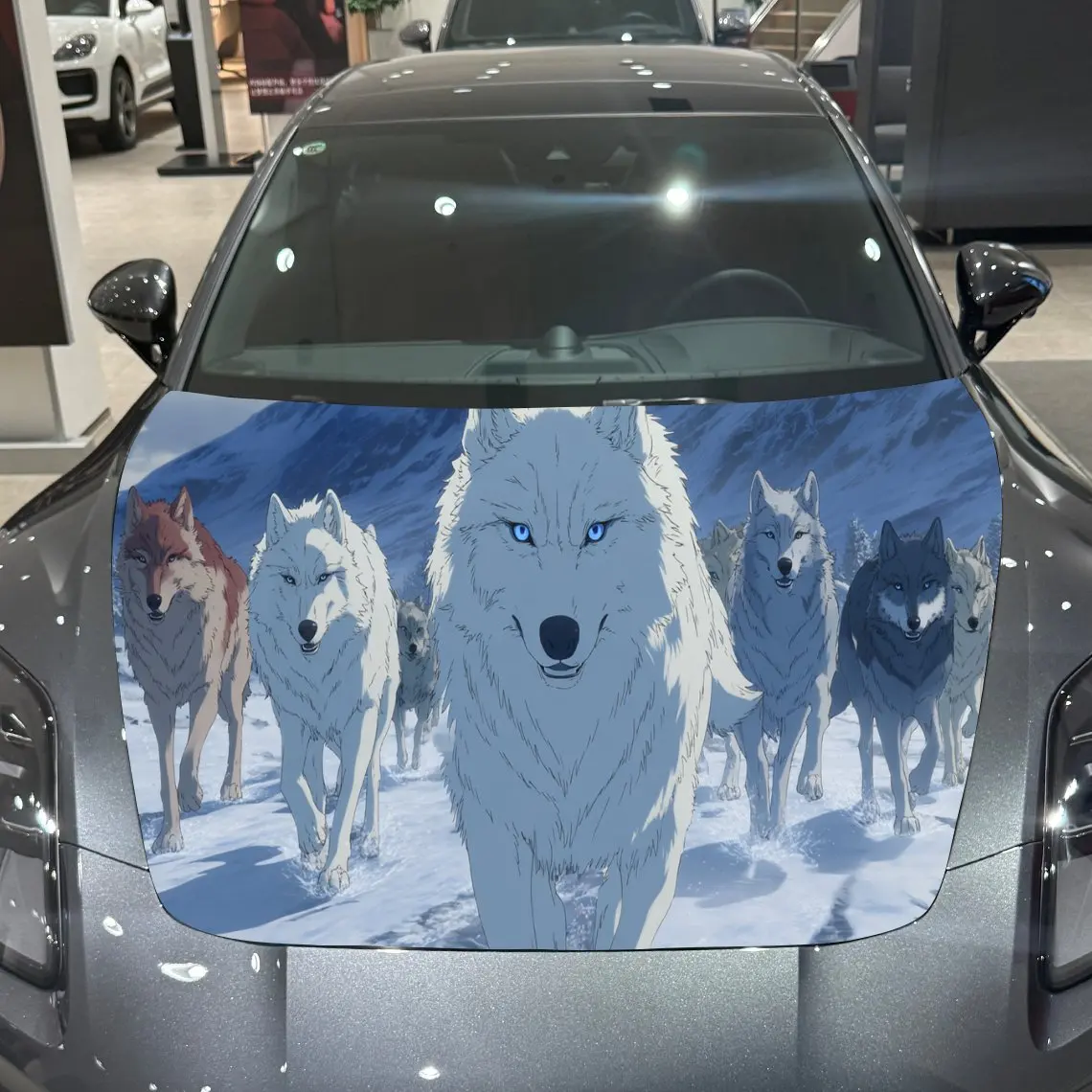 

Fantasy Snow Wolf Charm PVC Car Hood Wraps, Self-Adhesive Waterproof Car Bonnet Decal Sticker, Car Decoration Protection Sticker