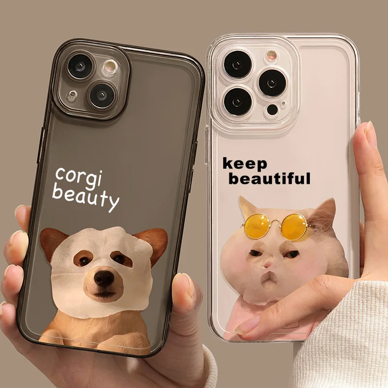 Beauty Pet Dog Cat Transparent TPU Soft Phone Case for IPhone 15 14 Plus 13Pro 12 11 Pro Max X XS XR 7 8 Plus Shell Animal Cover