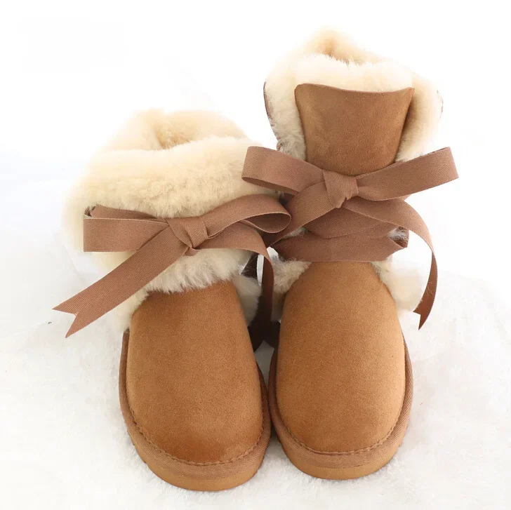 

UVWP Top Quality Fashion Women Snow Boots Genuine Sheepskin Leather Winter Boots 100% Natural Fur Warm Wool Women Shoes