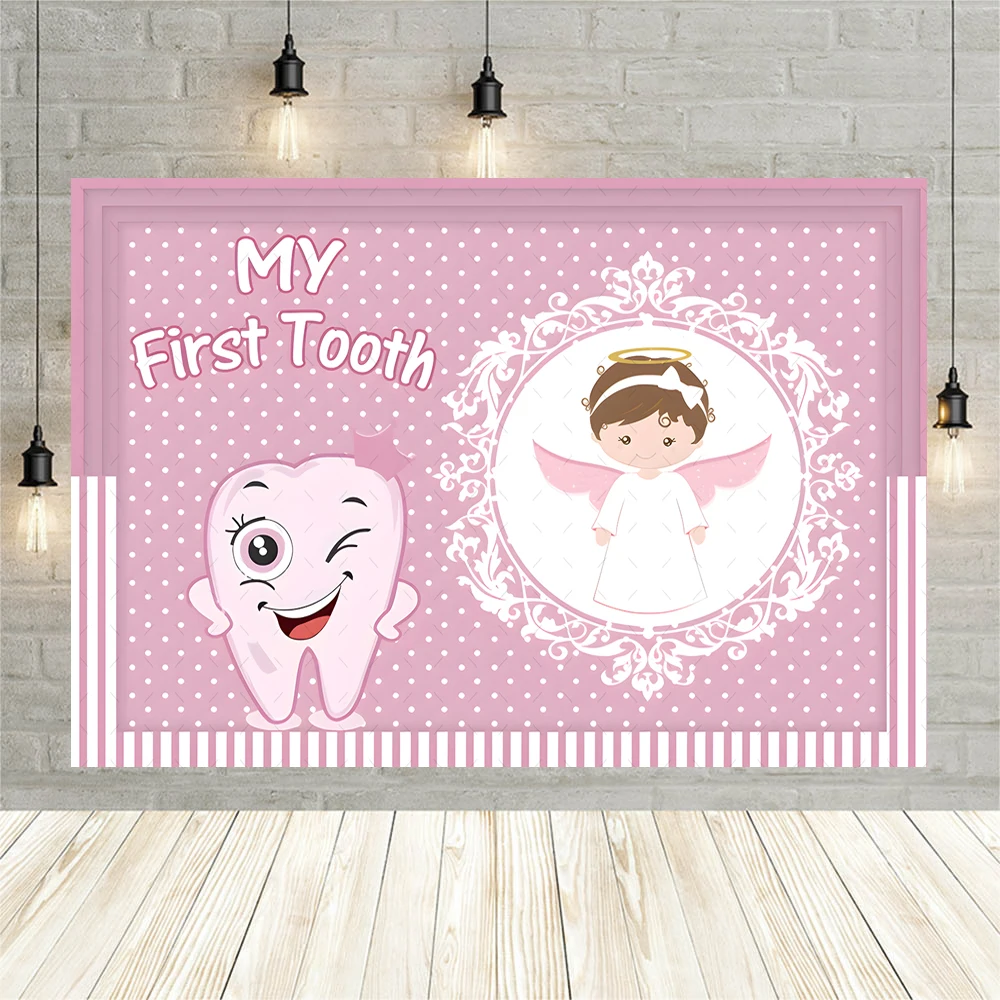 My First Tooth Cartoon Cute Baby Boys Girls Birthday Party Banner Backdrop Custom Shower Baby Portrait  Room Photo Studio Props