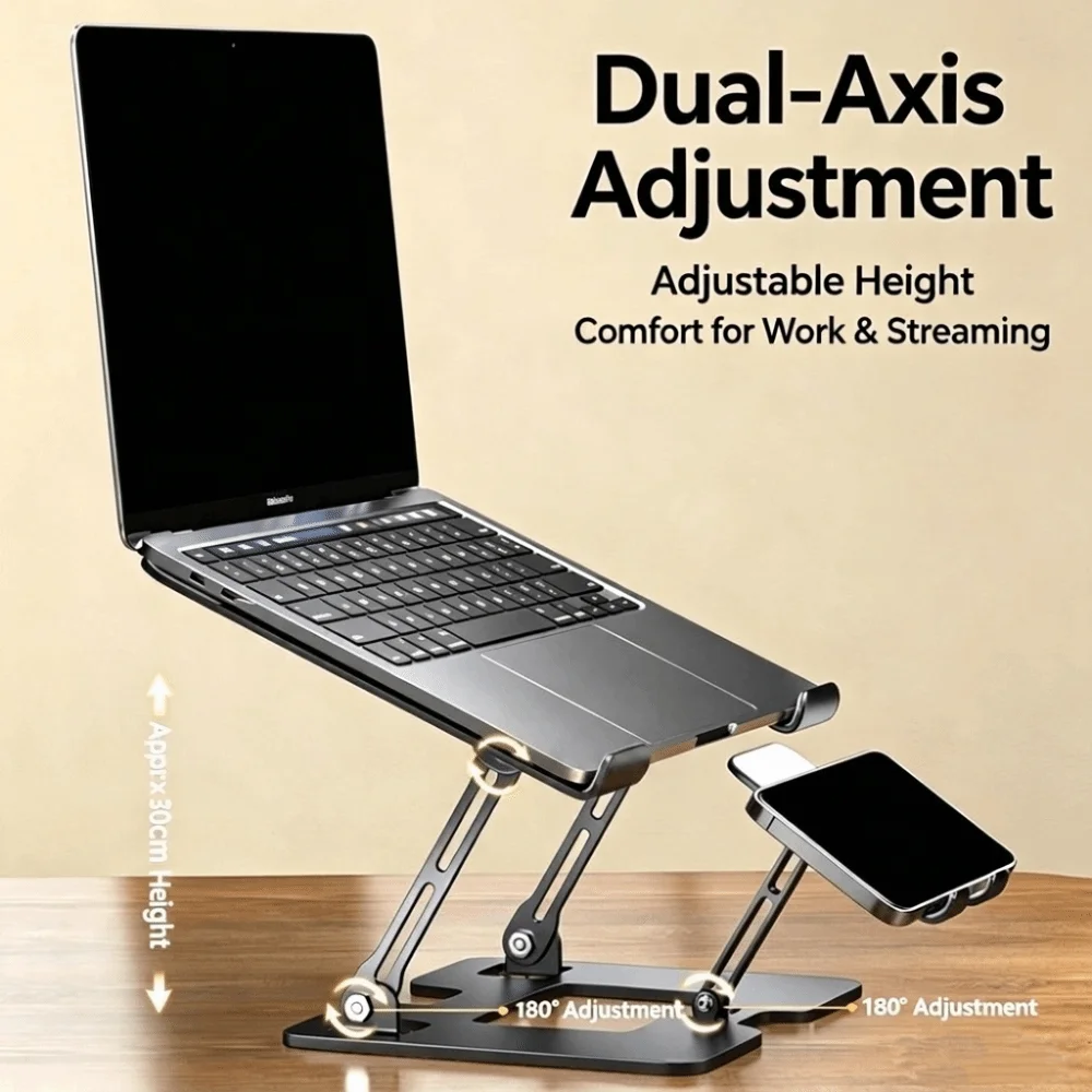 2-in-1 Laptop Stand Phone Holder Carbon Steel Multifunctional Laptop Cooling Stand Heavy Duty Liftable Notebook Rack Home Use