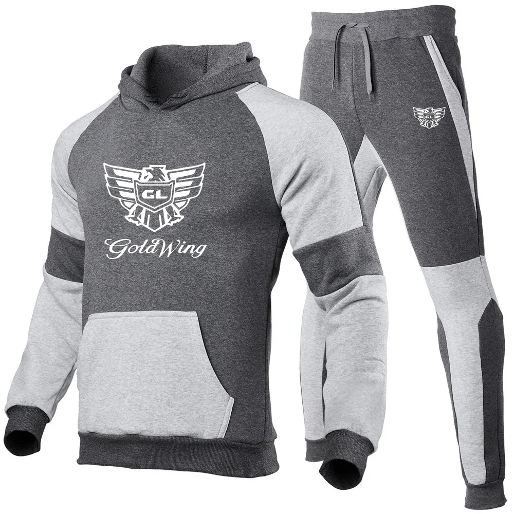 Goldwing GL1500 2024 Spring New Men Tracksuit Casual Color Matching Hoodie Sets+Pants Two Piece Hip Hop Streetwear Sports Suit