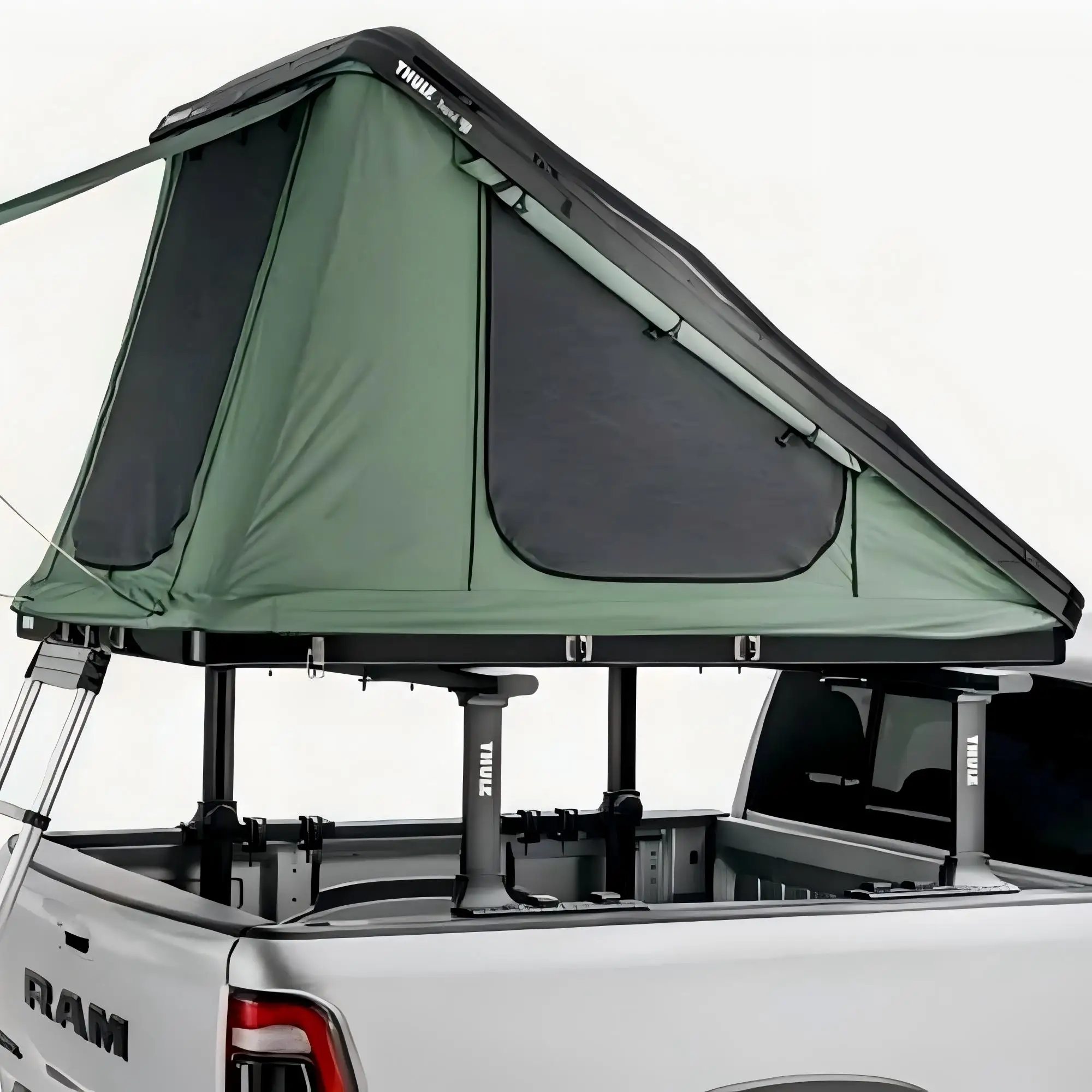 

ZST Camping Triangle Car Rooftop Tent Hard Clamshell Black Gray Aluminum 4 Person Hard Shell Roof Top Tent