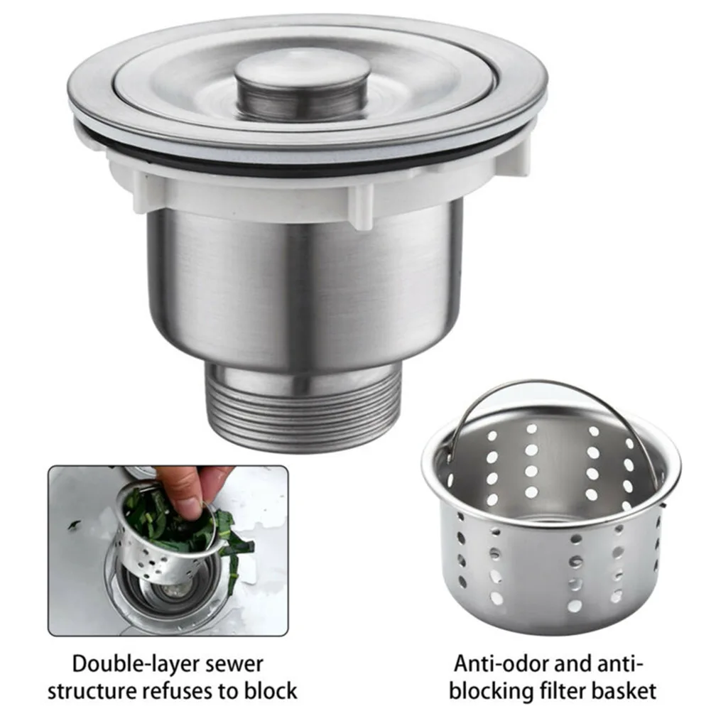 

Stainless Steel Kitchen Sink Drain Assembly Waste Strainer And Basket Strainer Stopper Waste Plug Sink Basin Drain Filter