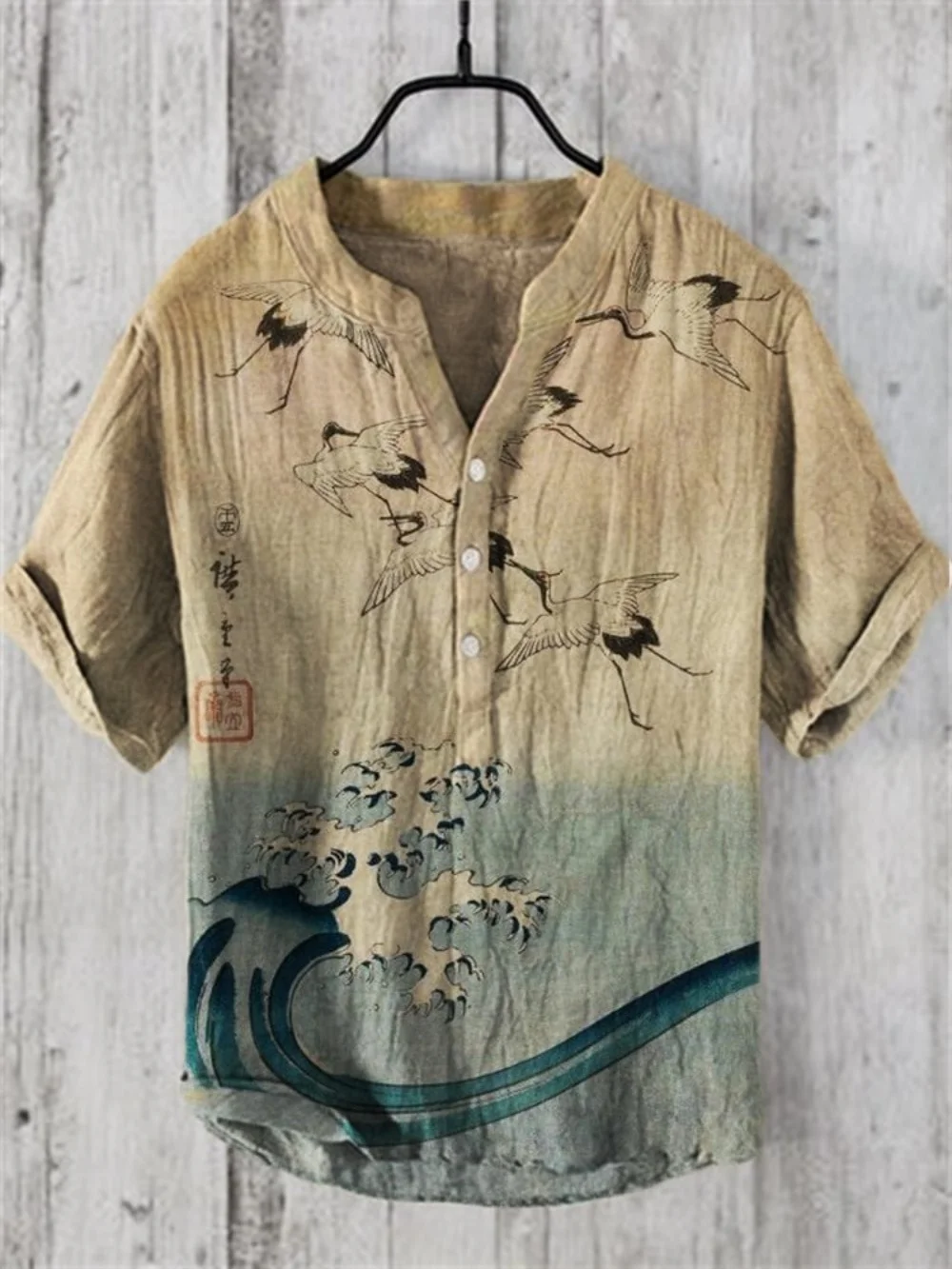 2025 Wave Printed Men's Casual Shirt Fashion Street Wear Vacation 3-Button Polo Shirt Fast Shipping New Men's Shirt