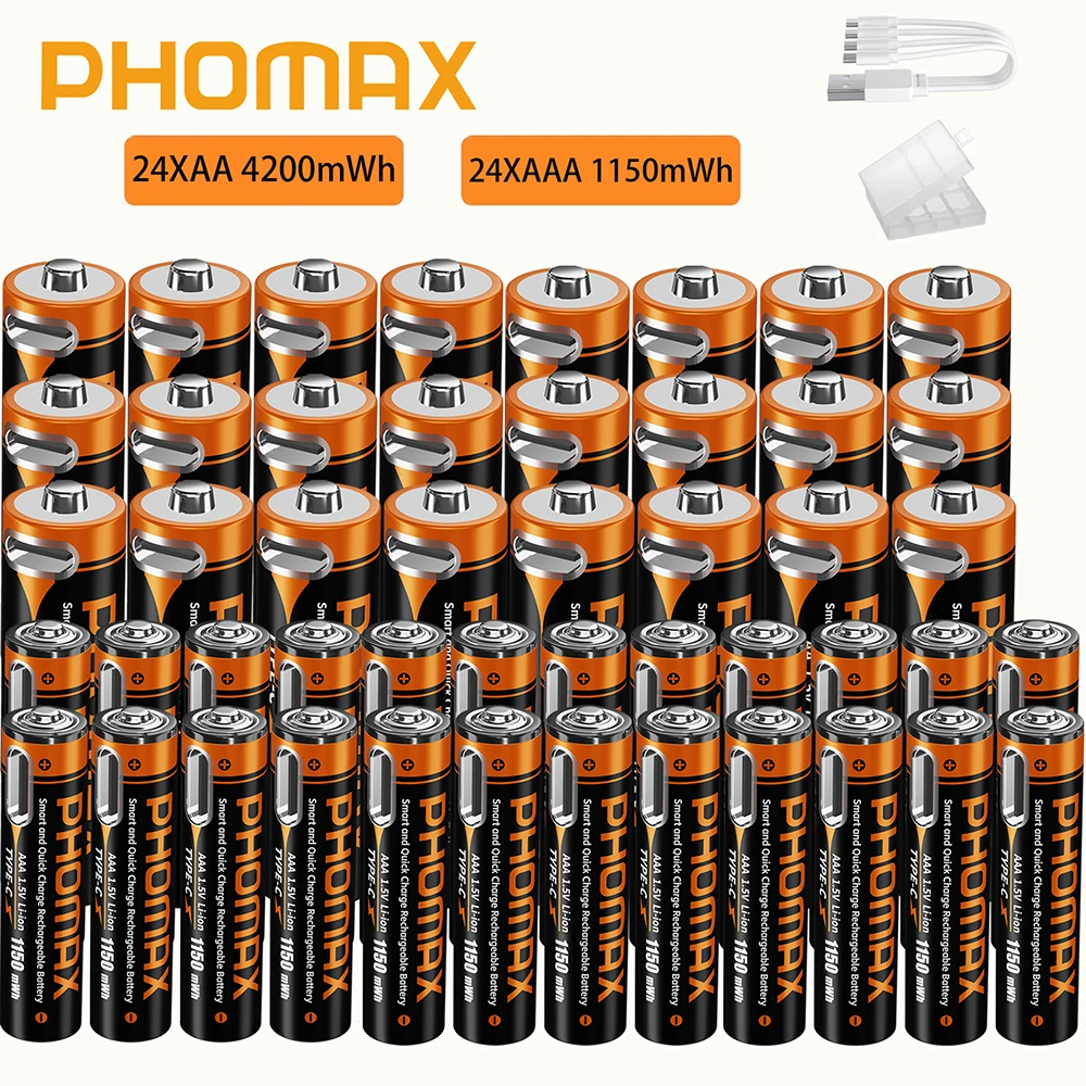 

PHOMAX Li-ion AAA and AA Rechargeable Batteries USB Lithium-ion 4200mWh 1.5V AA Rechargeable Batteries+1150mWh 1.5V AAA Battery