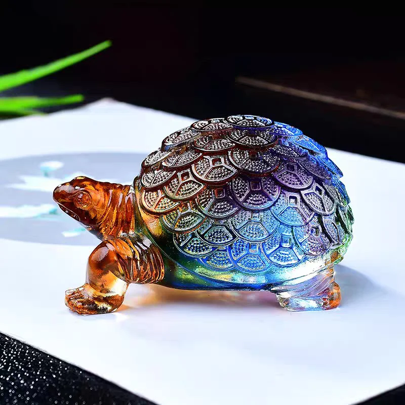 Lucky Small Rainbow Money Turtle Retro Tortoise Statue Desktop Ornaments Colored Glaze Feng Shui Figurines Home Decoration