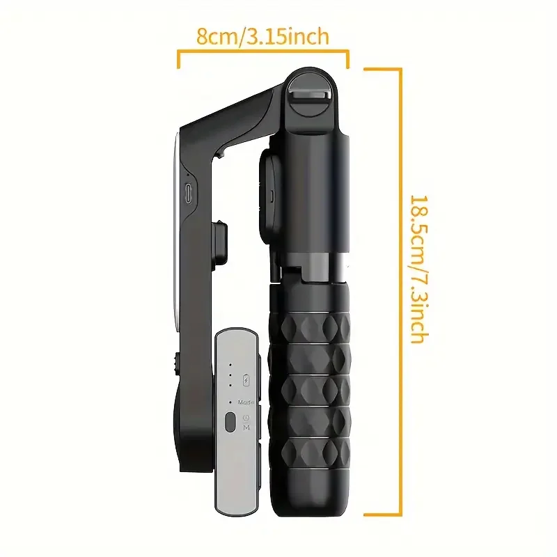 QAML A6 2025 1-axis handheld gimbal stabilizer w/ selfie stick/tripod, wireless remote, 400mAh Li-ion battery, USB charging, iOS