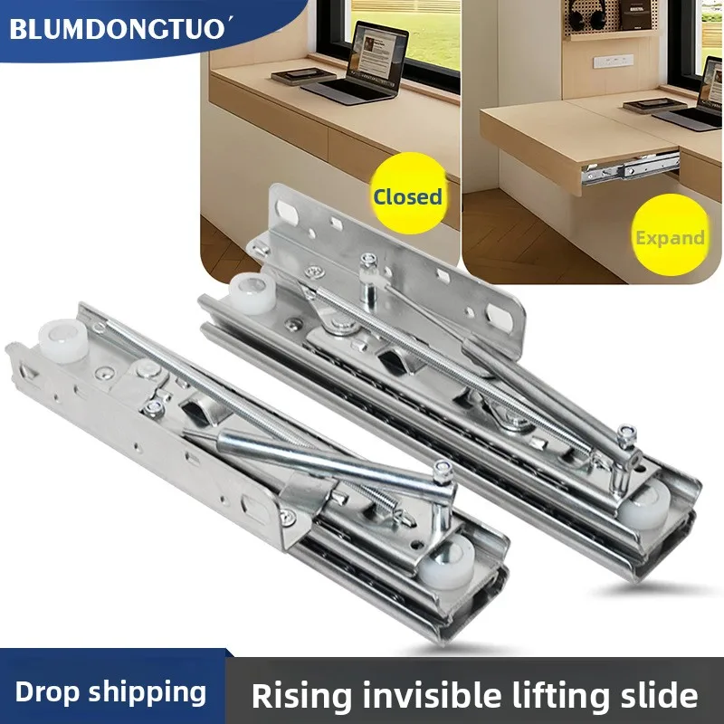 Heavy Cold Rolled Steel Concealed Rising Extension Slide Parallel Lift Drawer Hardware Optional Dual Soft Close Cabinets Desks