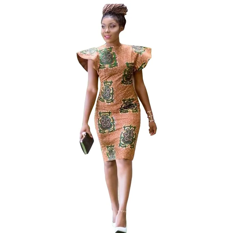 

Lotus Leaf Sleeve African Fashion Print Dress Tailor Design Elegant Slim Fit Women Ankara Outfit