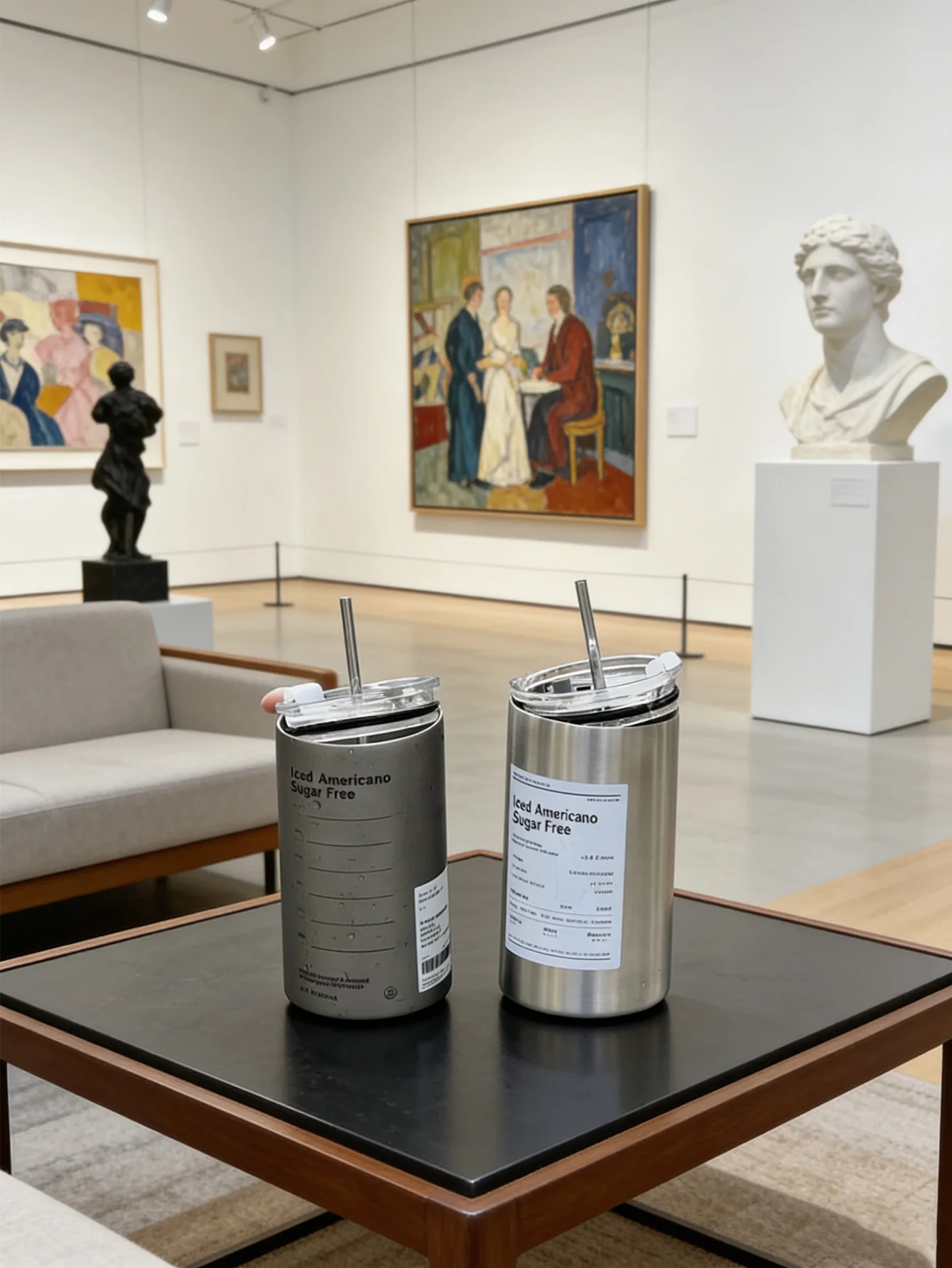 Una taza de viaje con aislamiento al vacío de 500 millilitros con pajita y una taza de café helado con leche americana portátil a prueba de fugas