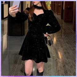 Red Velvet Elegant Party Women's Mini Dresses Christmas Wram French Vintage Dress Ladies Casual Korean Vestidos 2023 New Year